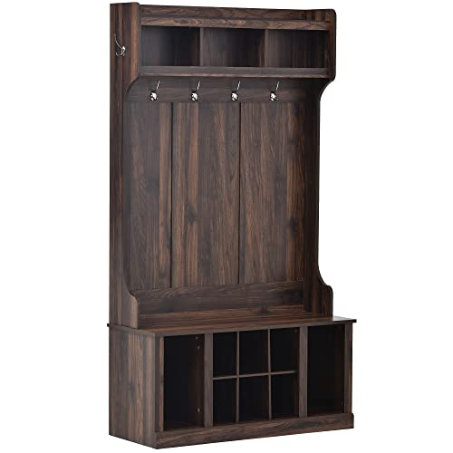 White Hall Tree with Storage Bench and 6 Hooks Z912