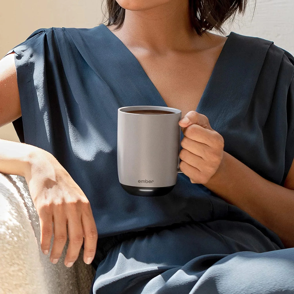 14 oz Grey Heated Coffee Mug with Splash-Proof Sliding Lid O4252