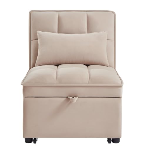 Taupe Velvet Convertible Chair Bed with Adjustable Backrest J1902