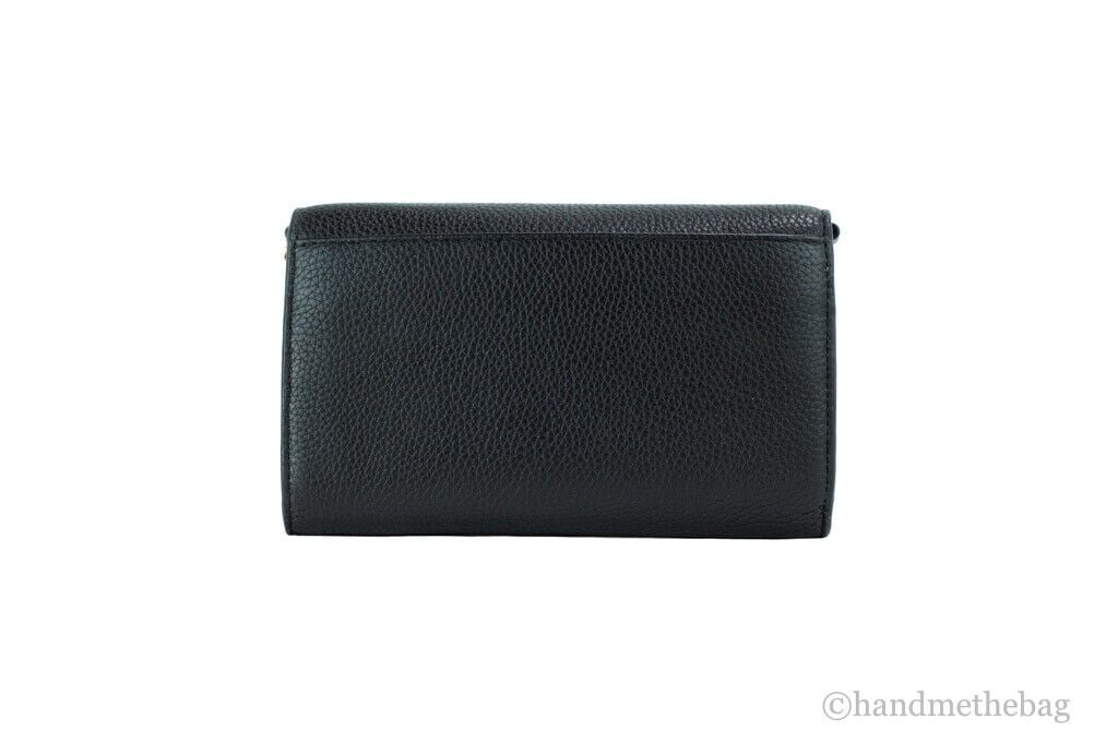 Black Pebbled Leather Flat Wallet Crossbody Handbag T10724