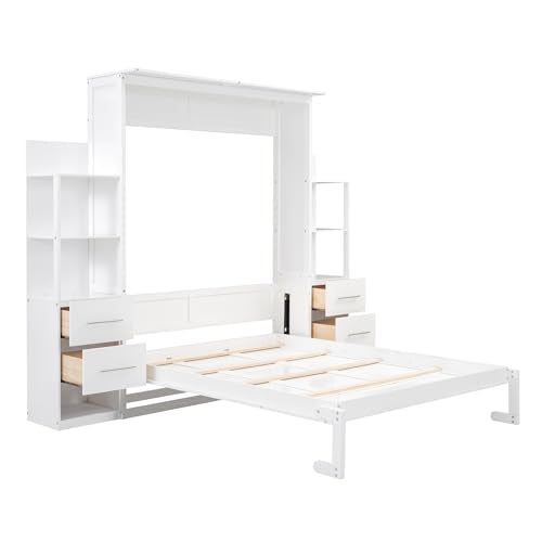 Gray Queen Size Wood Murphy Bed with LED Lights A229