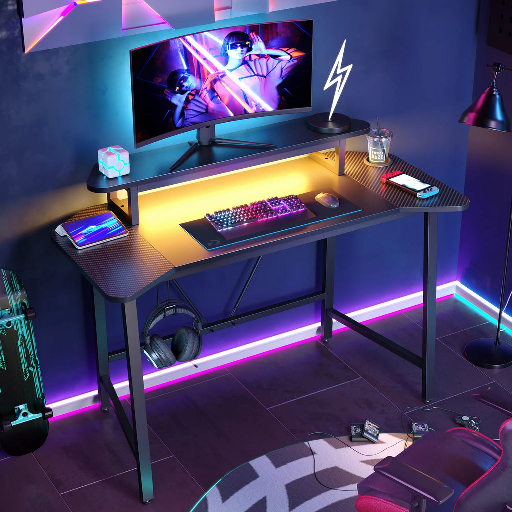 Black 50 Inch Gaming Desk with LED Lights Q9664