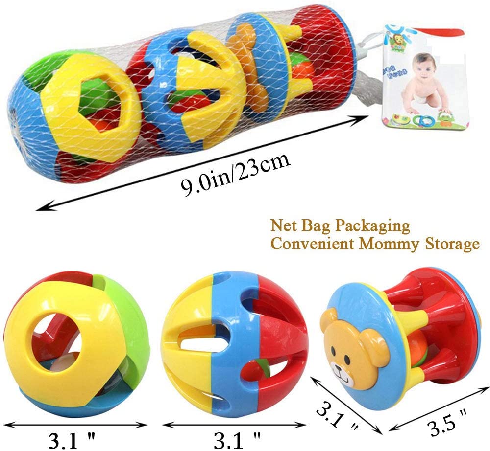 3 Pcs Baby Rattle Ball Toys Colourful Shaking Bell Rolling Balls Newborn Handbells P3167