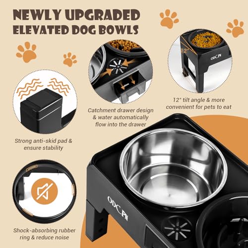 6 Height Adjustable Raised Dog Bowls with 2 Stainless Steel & 1 Slow Feeder Dog Food Bowls, Non-Slip Dog Food Stand with Catchment Drawer I9979
