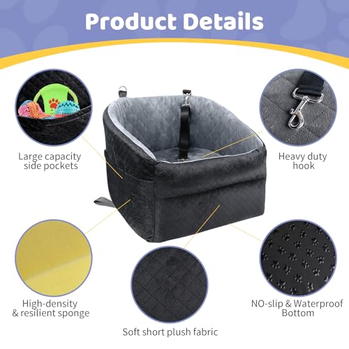 Grey Dog Booster Seat with Safety Leash and Storage Pockets S8564