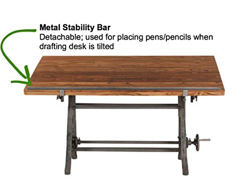 Adjustable Height Drafting Table with Iron Cast Base and Reclaimed Mango Wood Table Top W875560