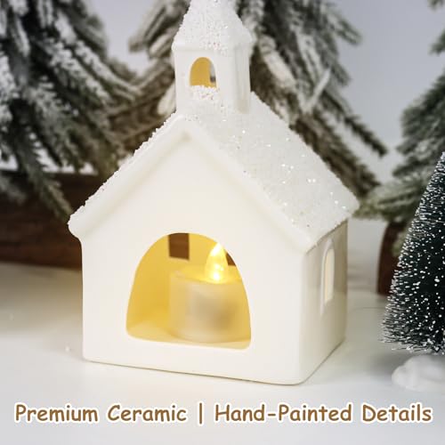 9 Piece Christmas Village Sets with 4 Remote Control Lighted Ceramic Houses, 2 Trees, 2 Deer & Santa L236147