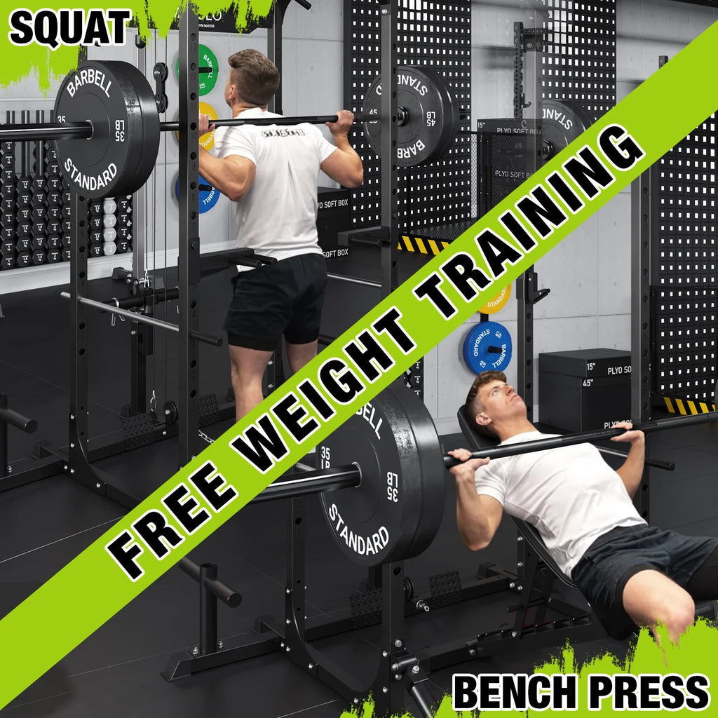 Power Rack Cage with LAT Pulldown System, 1200LBS Capacity, 13-Level Adjustable Height J320345