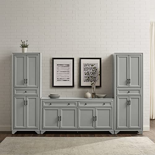 3-Piece Distressed Gray Sideboard Buffet Cabinet and Kitchen Storage Pantry Set Q34447