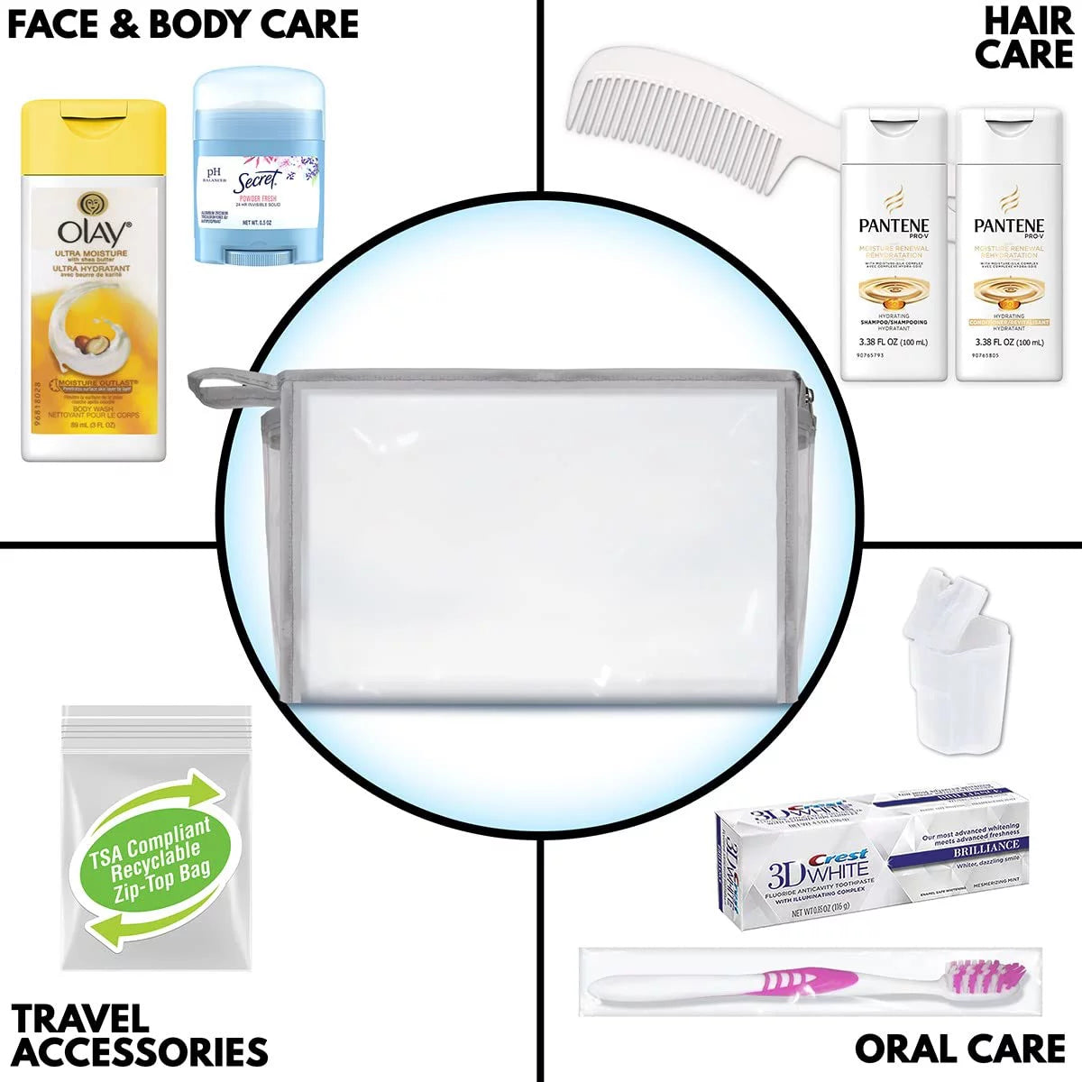 10-Piece Deluxe Kit with Travel Size TSA Compliant Essentials in Reusable Toiletry Bag Z753197