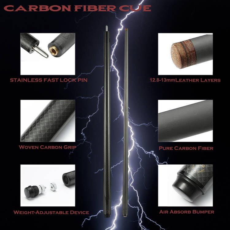 58" Carbon Fiber Pool Cue Stick Weight Adjustable 18OZ 20OZ P8426