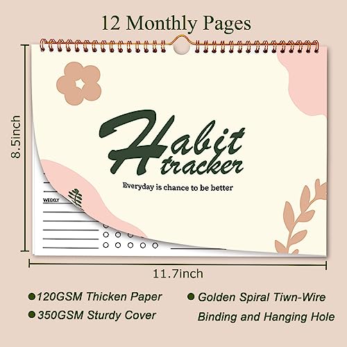 12 Months Undated Daily Goal and Habit Tracker Journal Planner with Spiral Binding, 11.7"x8.5" O1283