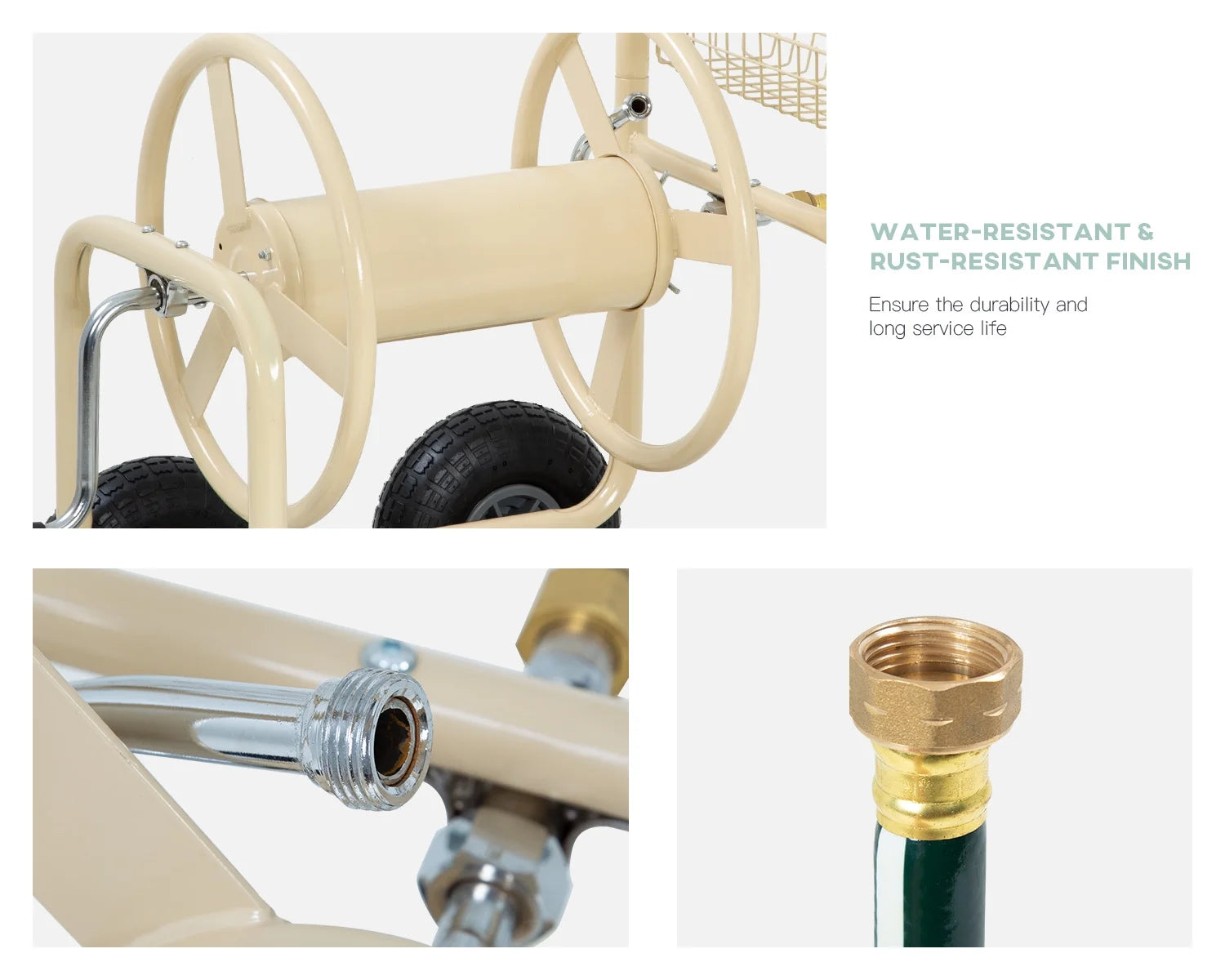 Tan Metal Hose Reel Cart Holds 300-Feet of 5/8-Inch Hose D92025
