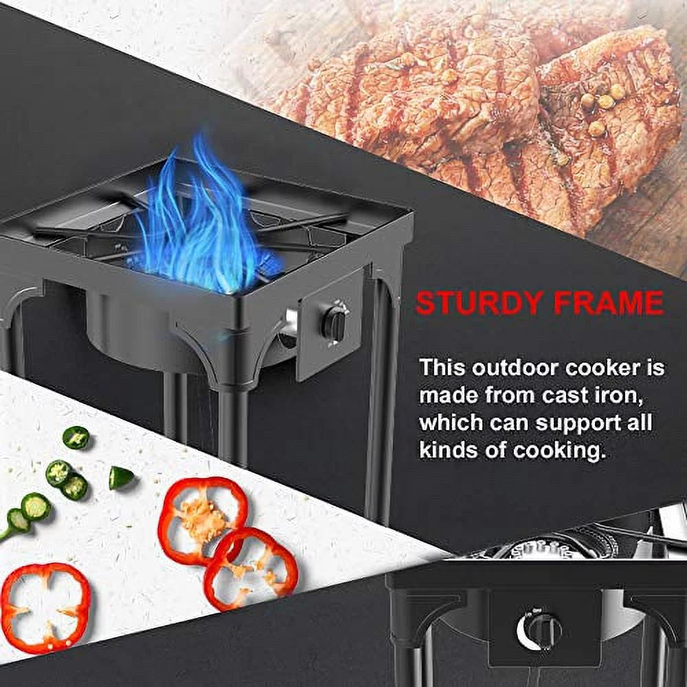 Portable Propane Stove, Single Burner with Gas Hose, Detachable Legs J517334