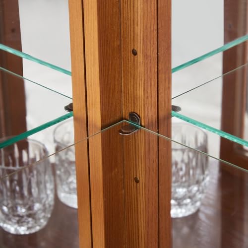 Corner Curio Cabinet with Tempered Glass Shelves, Mirrored Back, Cherry W4820