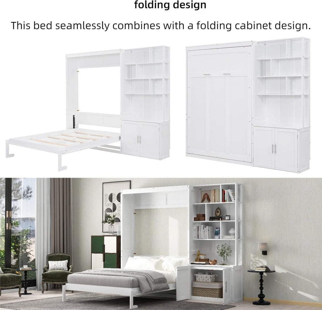 Full Size Wood Murphy Bed Cabinet with Storage Shelves Y2027