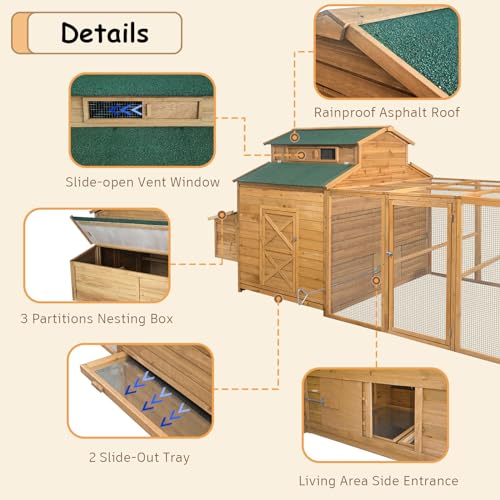 112" Large Wooden Chicken Coop with Chicken Run & Nesting Box S2990