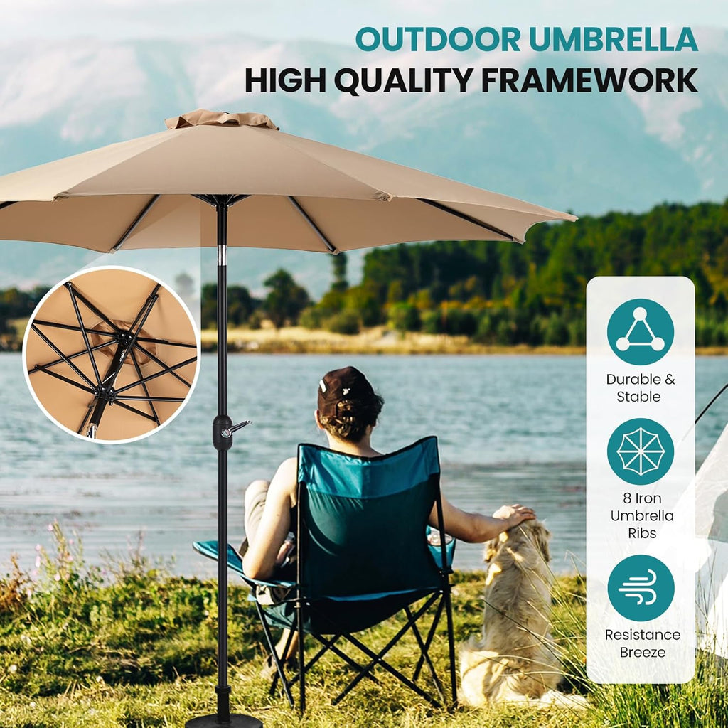Tan 9' Outdoor Patio Umbrella with 8 Ribs E98106