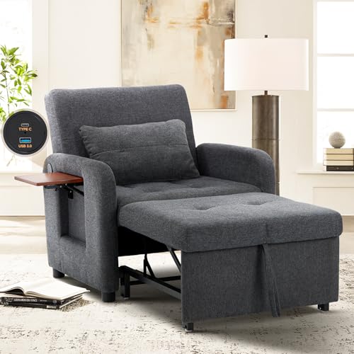 Lightgrey Fabric Convertible Sleeper Sofa Bed with USB Port S908185