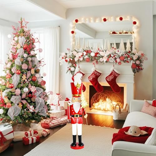 Red Christmas Metal Nutcracker Soldier Ornament on Stand W283538