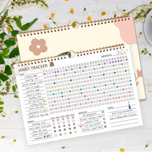 12 Months Undated Daily Goal and Habit Tracker Journal Planner with Spiral Binding, 11.7"x8.5" O1283