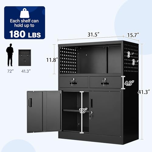 White 41.3" Steel Locking Cabinet with 2 Drawers I83180