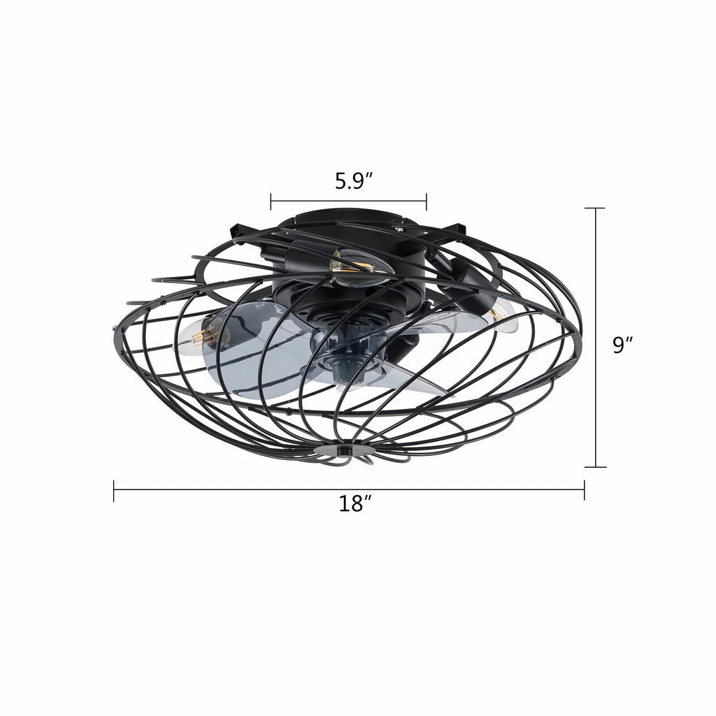 18" Retro Metal Ceiling Fan with Light Remote Control Retractable Blades C56446