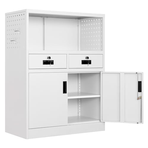 White 41.3" Steel Locking Cabinet with 2 Drawers I83180