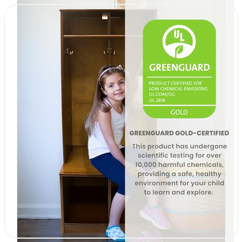 Kids Wooden Locker, Two Cubby, 6 Compartment Open Storage Coat Locker (Earl Grey) O851143
