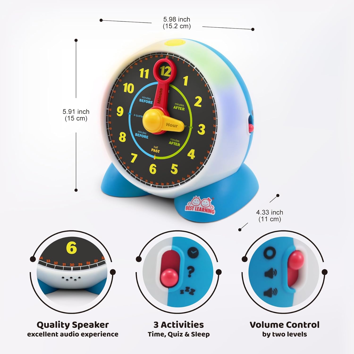 Learning Clock Teaching Light-Up Toy with Quiz and Music Sleep Mode I713