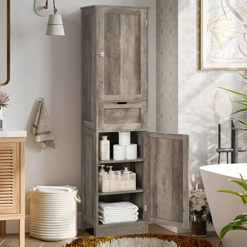 White 67" Tall Bathroom Cabinet with 2 Doors & 1 Drawer V844148