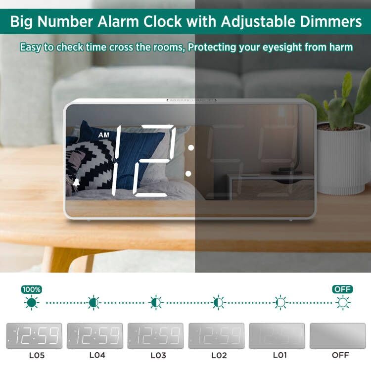 Digital Clock with Large Numbers, Battery Backup, USB Charger Port K21317