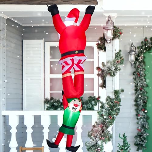 8 FT Hanging Christmas Inflatable Reindeer and Climbing Santa with Build-in LED B19044