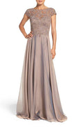 Cocoa Lace Satin A-Line Gown S880