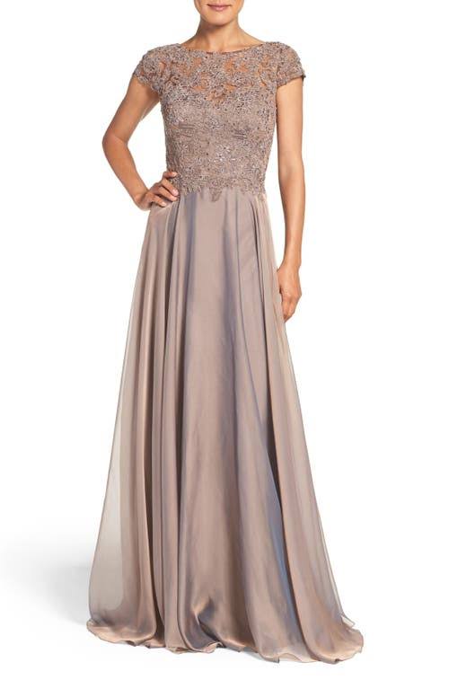 Cocoa Lace Satin A-Line Gown S880