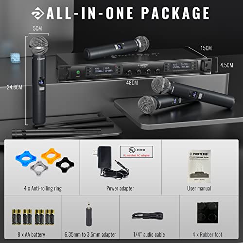 Quad Channel Wireless Microphone System with 4 Handheld Dynamic Microphone I81870