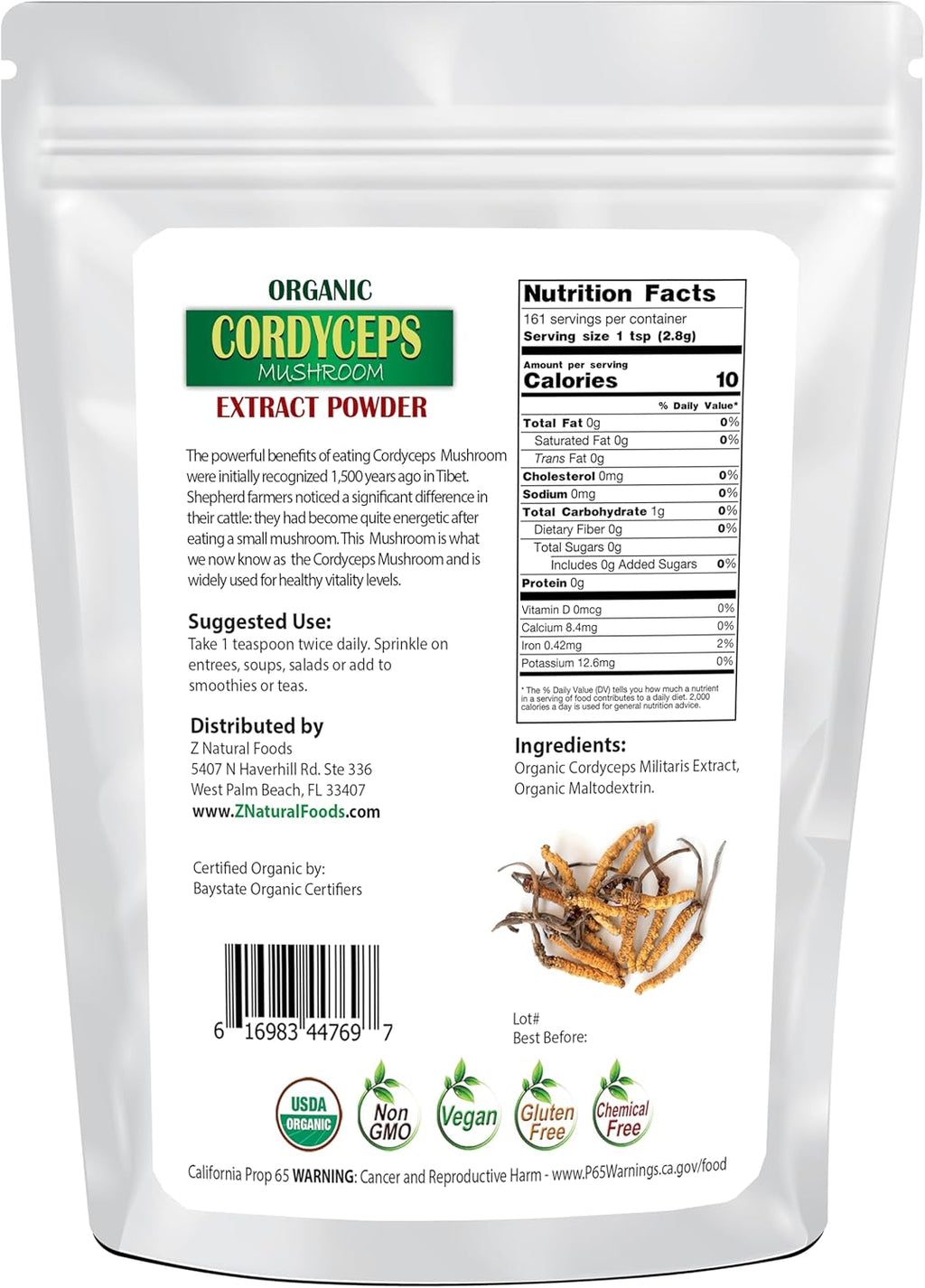 Organic Cordyceps Mushroom Extract Powder, 1 lb, 161 servings X8136