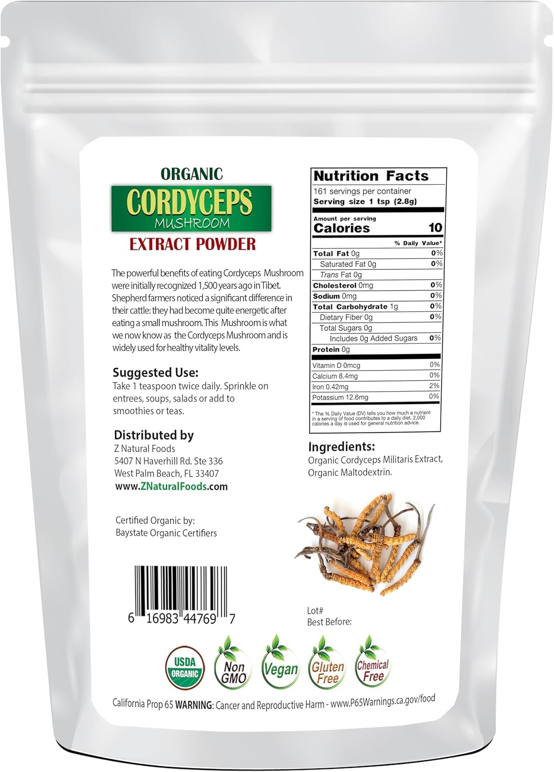 Organic Cordyceps Mushroom Extract Powder, 1 lb, 161 servings X8136