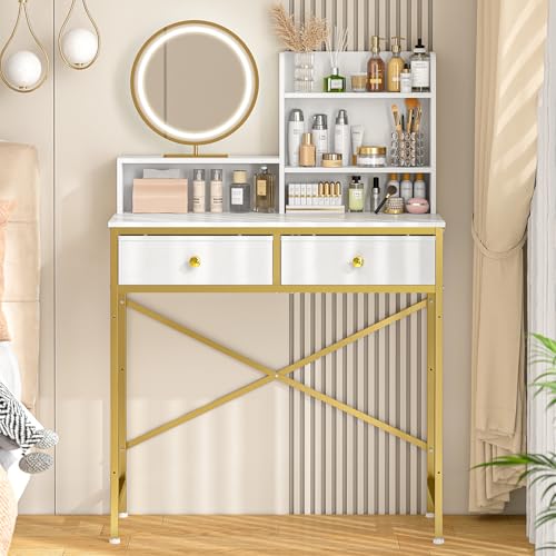 White 2 Drawer Vanity Desk B740