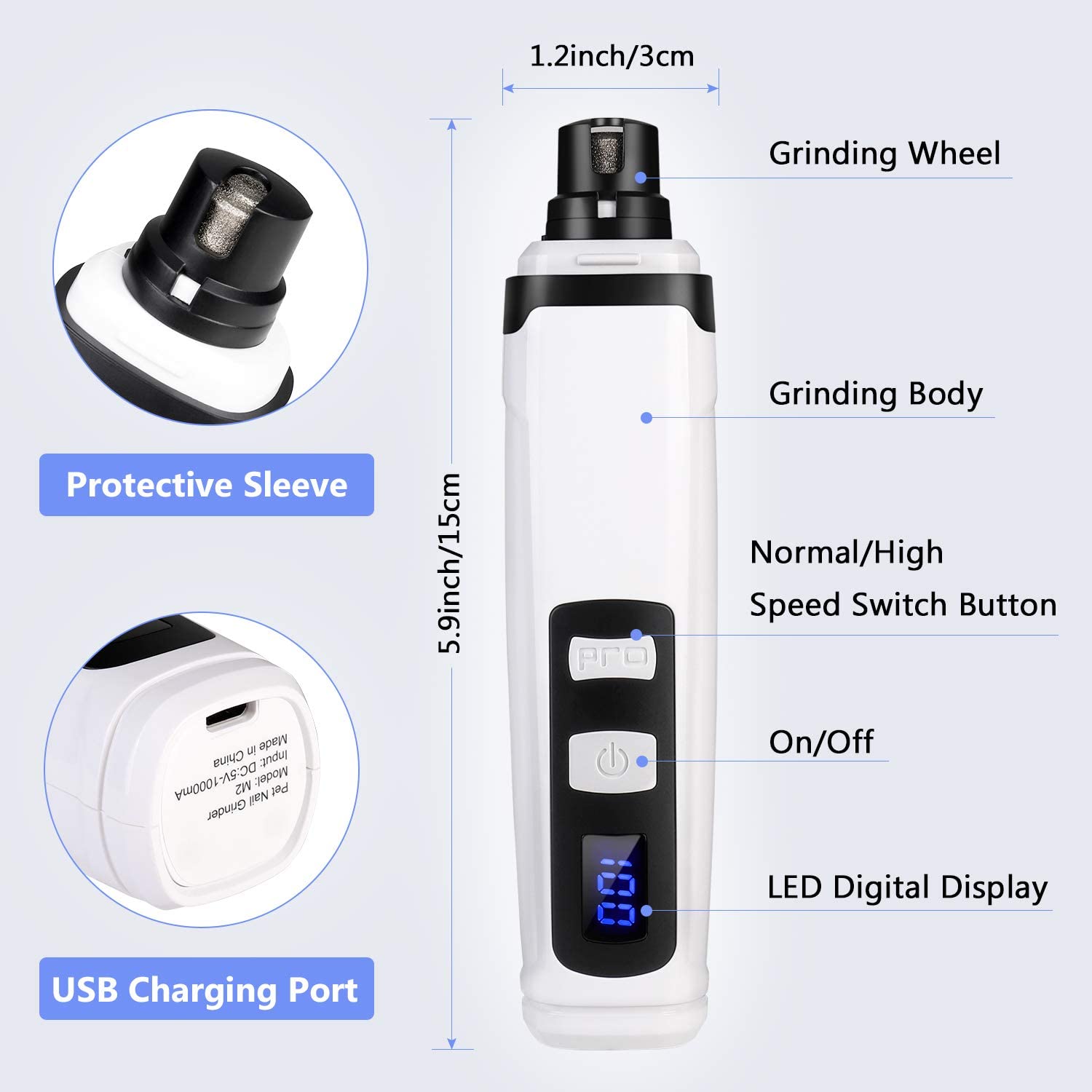Rechargeable 2-Speed Electric Pet Nail Grinder B118