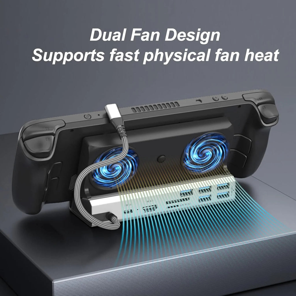 Steam Deck Docking Station with 2 Fans, 4K 60Hz HD Multimedia Interface, USB3.0 2.0, Gigabit RJ45, 100W PD Charging Port Q57214