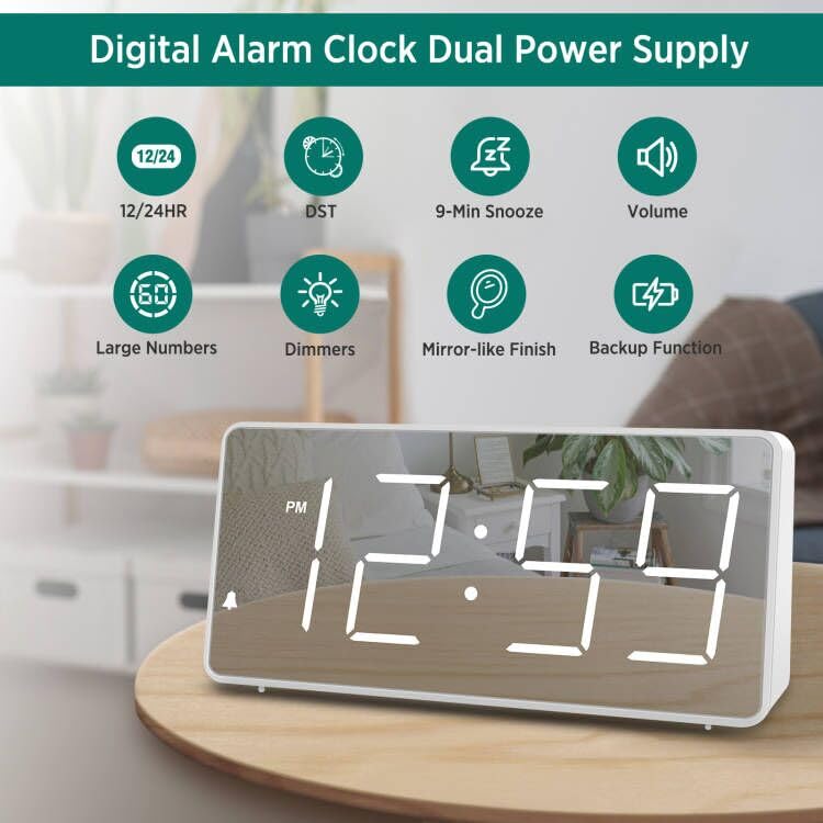 Digital Clock with Large Numbers, Battery Backup, USB Charger Port K21317