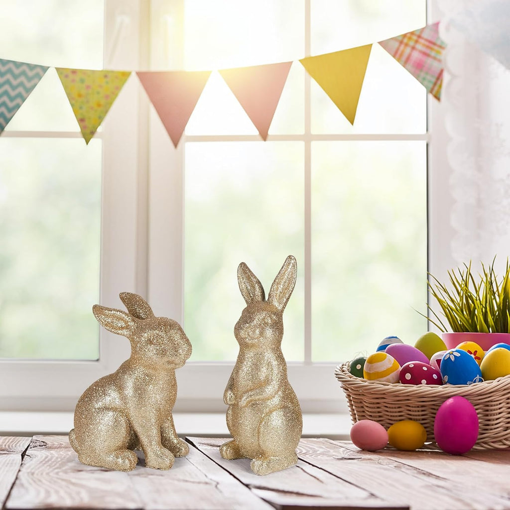 Golden Polyresin Bunny Easter Decor Statue G727