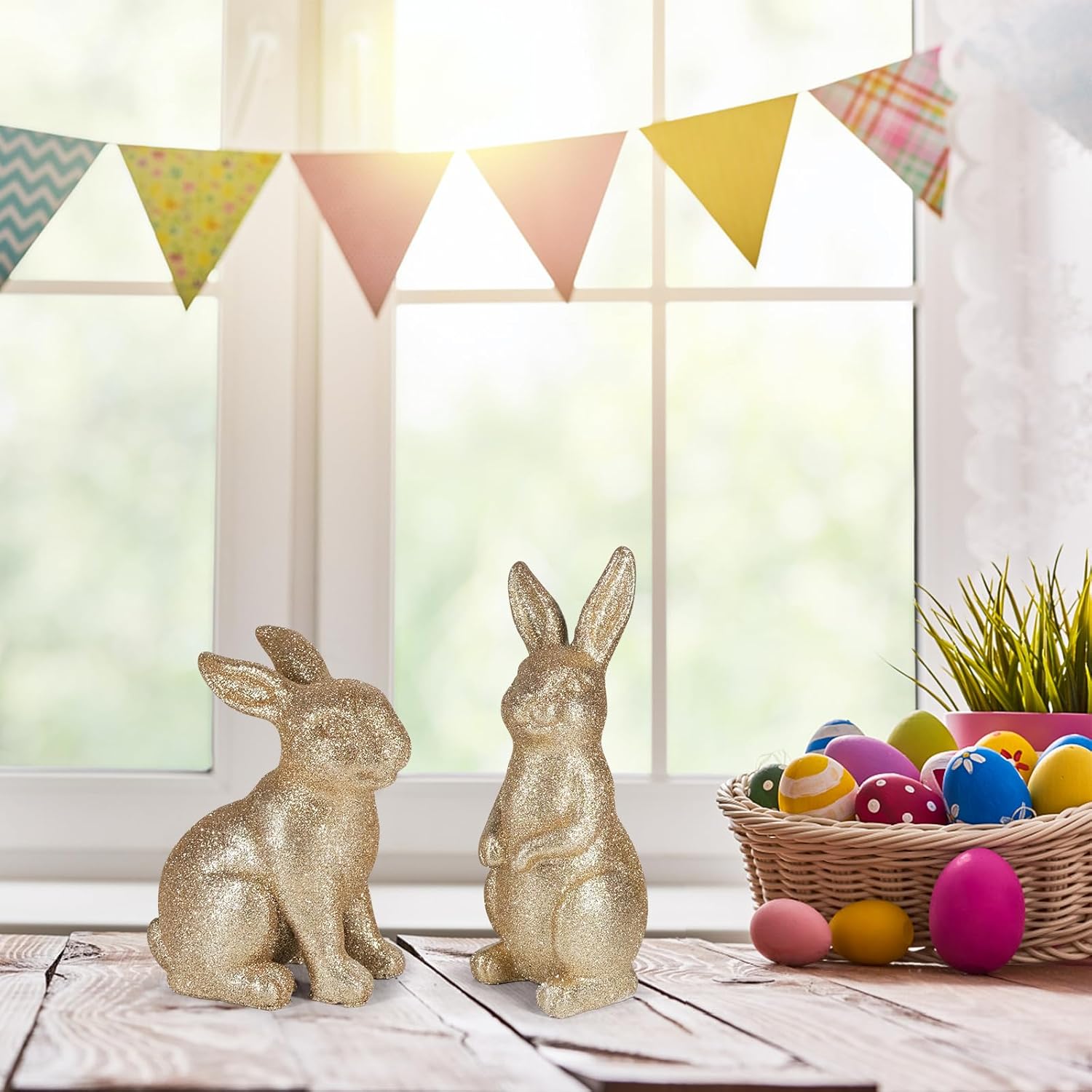 Golden Polyresin Bunny Easter Decor Statue G727