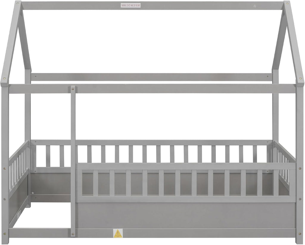 Twin Size House Bed with High Fence M1423