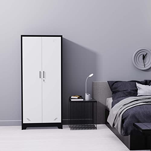 72" Tall Locking Steel Storage Cabinet with Adjustable Shelves (Black White) K8398