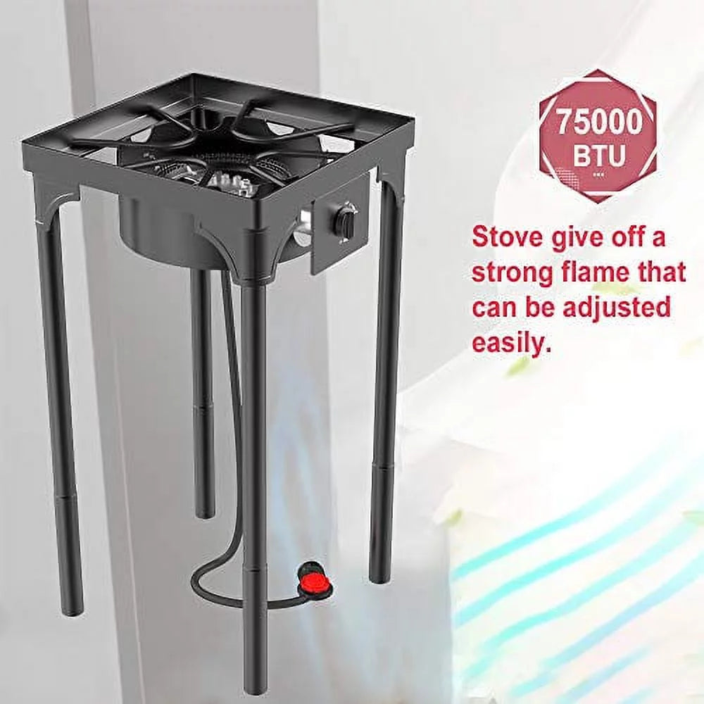 Portable Propane Stove, Single Burner with Gas Hose, Detachable Legs J517334