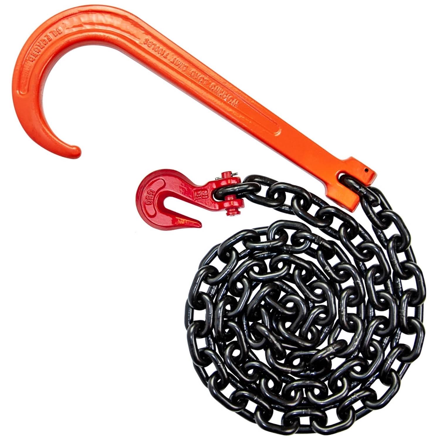 3/8 inch x 6 Foot Grade 80 Tow Chain with Forged Long J Hook G7700