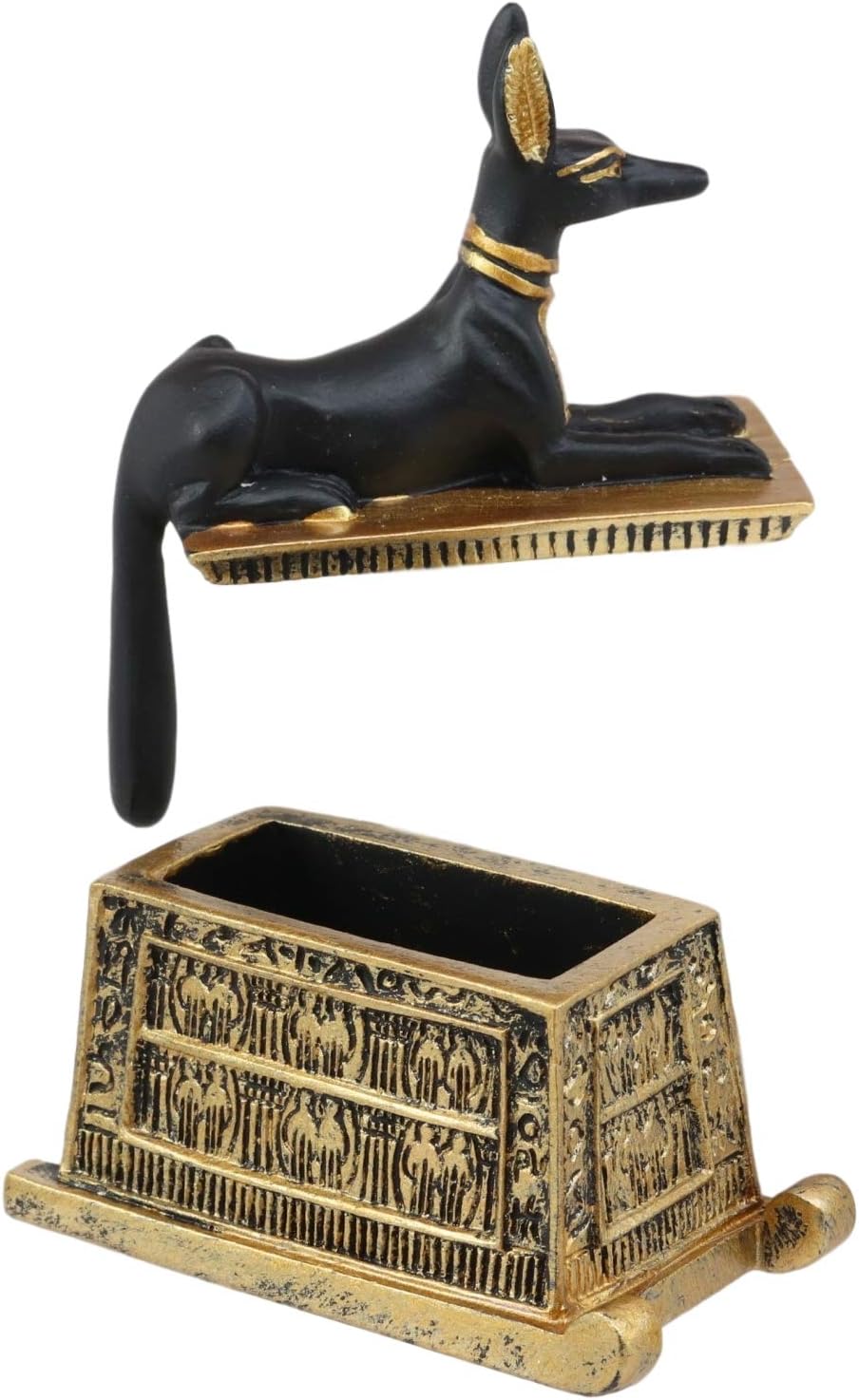 Black And Gold Finish Anubis Dog Cartouche Box Figurine Y6137
