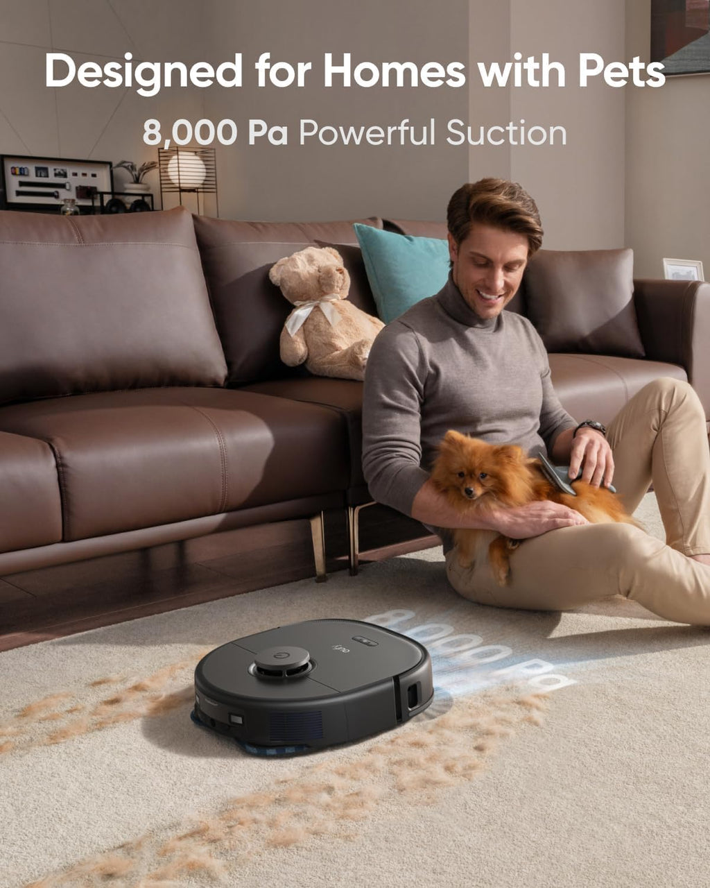 Robot Vacuum and Mop with 8,000 Pa Suction, Dual Mops with Auto-Lift, Carpet Detection, AI Obstacle Avoidance, Auto Mop Washing, Auto Drying, Self-Emptying L715